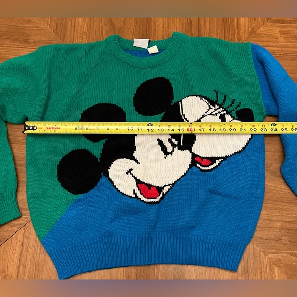 Vintage RARE Disney Green/Blue Colorblock Mickey Minnie Acrylic Sweater - Picture 8 of 9